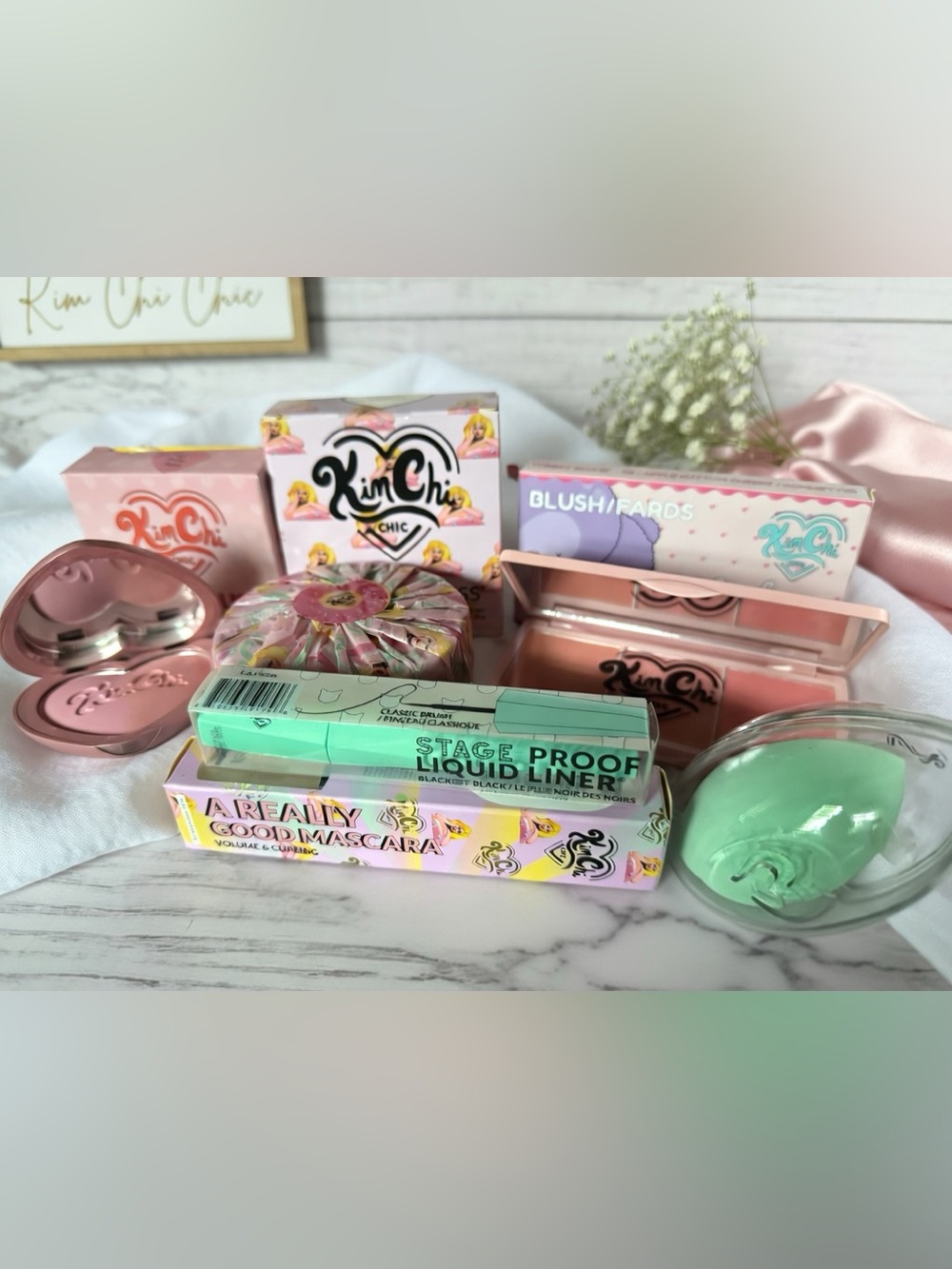 KimChi Chic Makeup Bundle – Blush, Powder, Mascara, Liner + Sponge (Brand New)